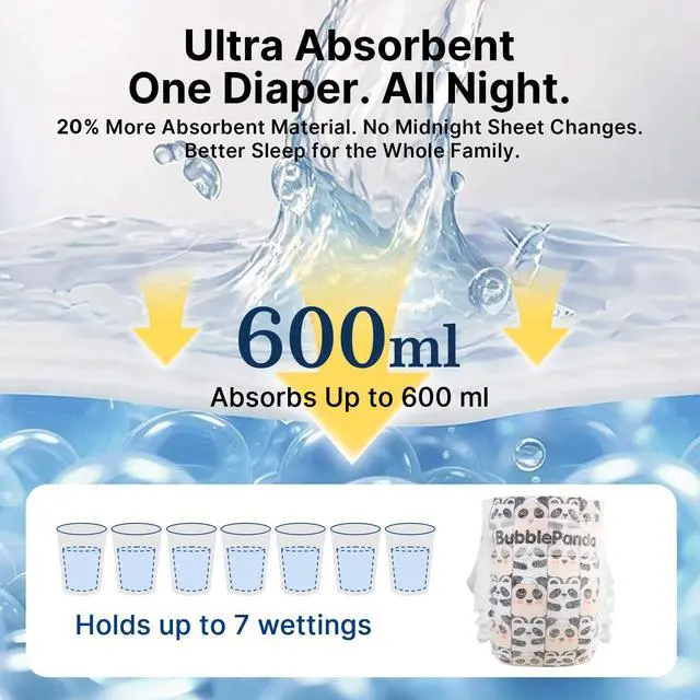 Alt view image 4 of 7 - Overnight Diapers, Baby Diapers Nighttime Protection with Dual Absorbent Core, Wider Absorbent Zone, Leak Proof & Soft Surface, Disposable(Size 7, Count 60)