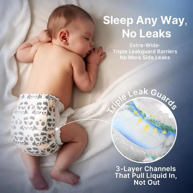 Alt view image 5 of 7 - Overnight Diapers, Baby Diapers Nighttime Protection with Dual Absorbent Core, Wider Absorbent Zone, Leak Proof & Soft Surface, Disposable(Size 7, Count 60)