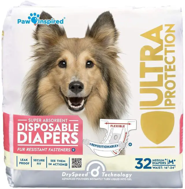 Main image of 32ct Disposable Dog Diapers | Female Dog Diapers Ultra Protection | Diapers for Dogs in Heat, Excitable Urination, or Incontinence (Medium Plus)
