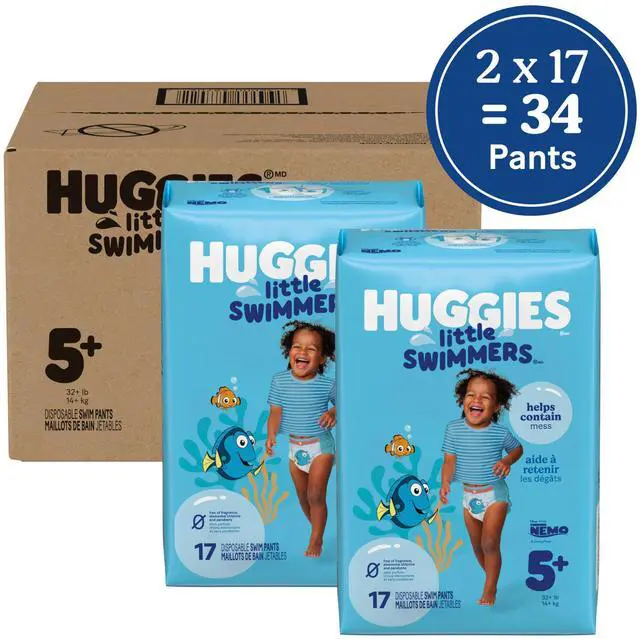 Alt view image 2 of 7 - Little Swimmers Disposable Swim Diapers, Size 5-6 (32+ lbs), 34 Ct (2 Packs of 17), Packaging May Vary