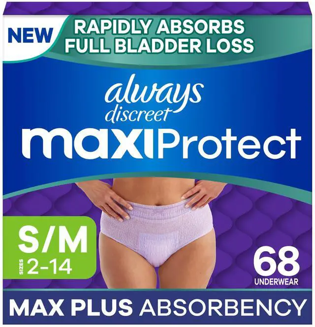 Main image of MaxiProtect Adult Diapers for Women, Incontinence Underwear, Scented, Postpartum Essentials, Bladder Leak Protection, Disposable Briefs, Maximum Plus Absorbency, Size S/M, 68 Count