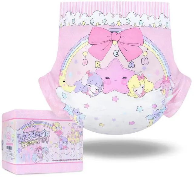 Main image of Ultra Absorbent 7000 mL Adjustable Hook-and-Loop Fastener Closure Adult Printed Cloth Back Diaper 10 Pieces - Fairy Littles in Dreamland (Medium 28"-38")