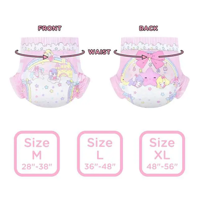 Alt view image 5 of 7 - Ultra Absorbent 7000 mL Adjustable Hook-and-Loop Fastener Closure Adult Printed Cloth Back Diaper 10 Pieces - Fairy Littles in Dreamland (Medium 28"-38")