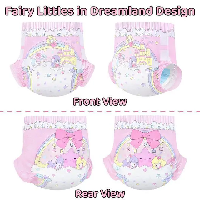 Alt view image 6 of 7 - Ultra Absorbent 7000 mL Adjustable Hook-and-Loop Fastener Closure Adult Printed Cloth Back Diaper 10 Pieces - Fairy Littles in Dreamland (Medium 28"-38")