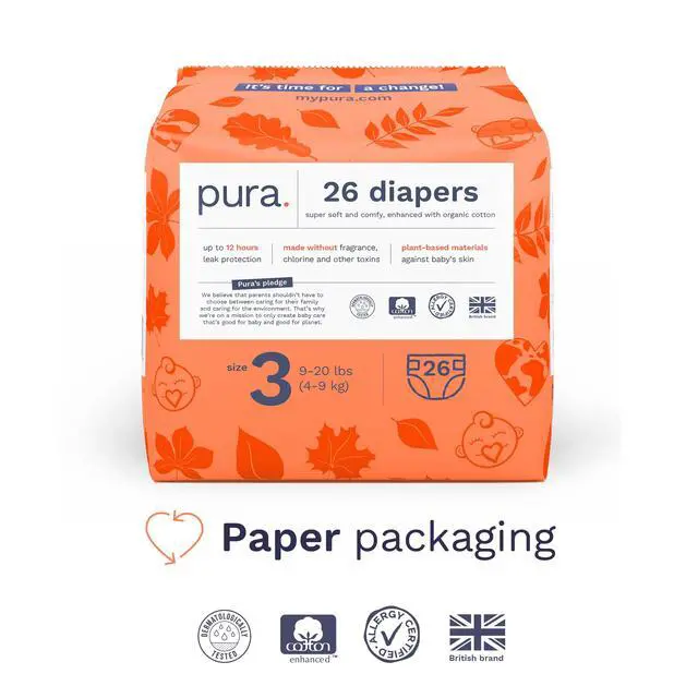 Alt view image 2 of 7 - Size 3 Eco-Friendly Diapers (9-20 lbs) Totally Chlorine Free (TCF),Hypoallergenic, Soft Organic Cotton, Sustainable, up to 12 Hours Leak Protection, Allergy UK,26 Count (Pack of 3) (78 Baby Diapers)