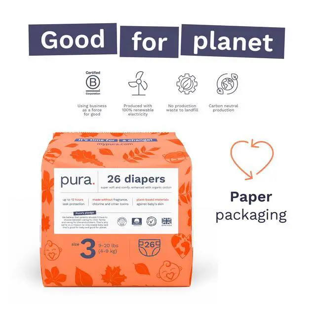 Alt view image 4 of 7 - Size 3 Eco-Friendly Diapers (9-20 lbs) Totally Chlorine Free (TCF),Hypoallergenic, Soft Organic Cotton, Sustainable, up to 12 Hours Leak Protection, Allergy UK,26 Count (Pack of 3) (78 Baby Diapers)