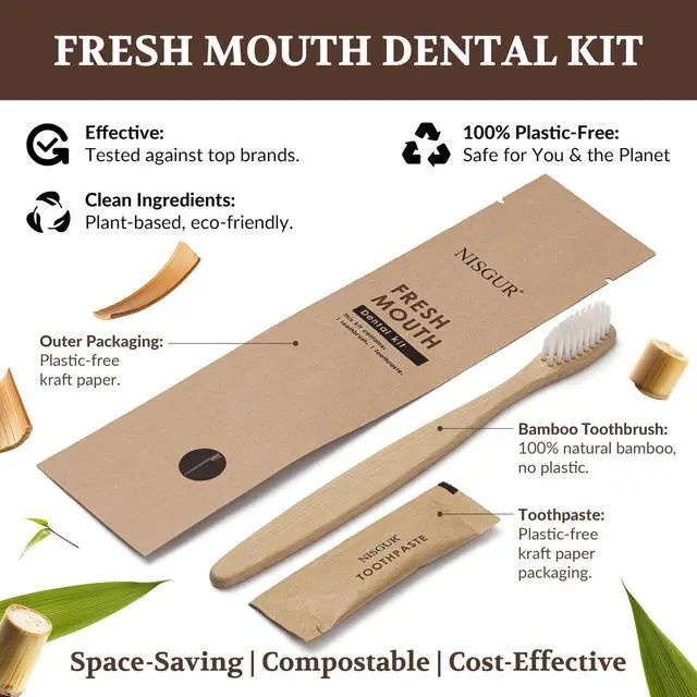 Alt view image 2 of 5 - Disposable Toothbrush with Toothpaste Kit 100 Pack Bamboo Toothbrush with Pre-Pasted Set Eco and Non Plastic Individually Wrapped Hotel Supplies and Toiletries for Guests