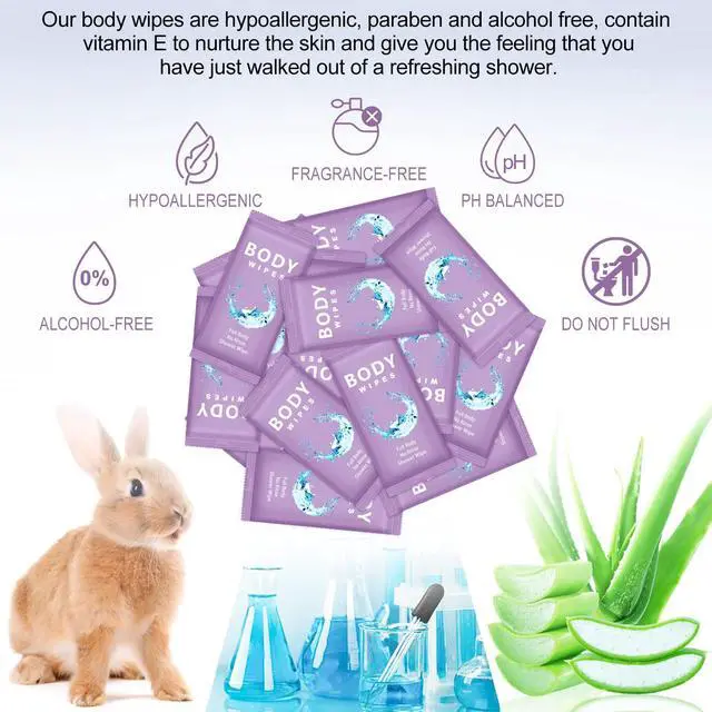 Alt view image 3 of 7 - 300 Pcs Large Body Wipes Bulk Deodorant Travel Size for Homeless Care Package Supplies Individually Wrapped Adults Bathing No Rinse Wet Wipes Men Women Hygiene Items(7.09" X 9.84",Purple)