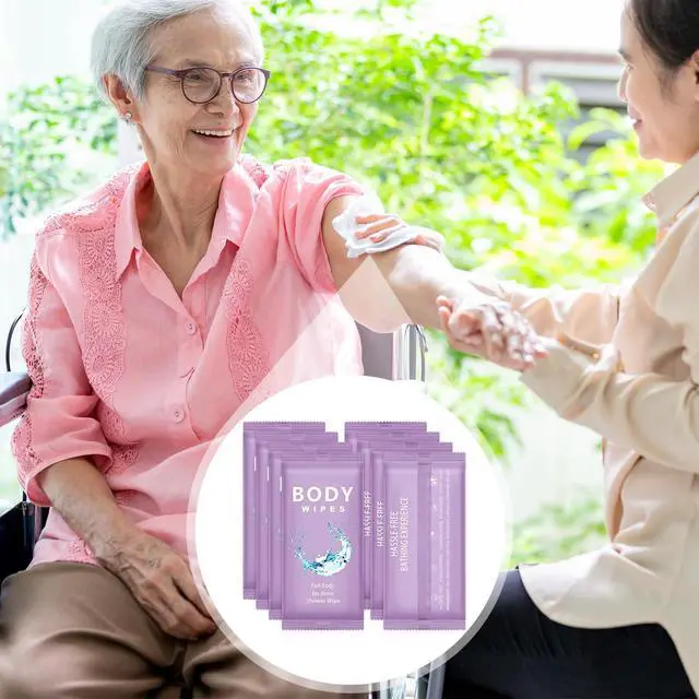 Alt view image 7 of 7 - 300 Pcs Large Body Wipes Bulk Deodorant Travel Size for Homeless Care Package Supplies Individually Wrapped Adults Bathing No Rinse Wet Wipes Men Women Hygiene Items(7.09" X 9.84",Purple)