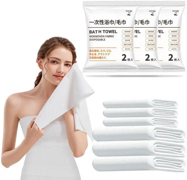 Main image of 6-Pcs (3-Packs) Disposable Bath Towel& Wash Towel Set, Travel Cleaning kit - Thickening, Portable, Individual-Packing, Ultra Absorbent & Compact for Travel/Emergency/Camping/Sports