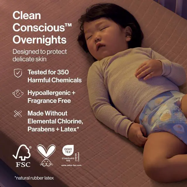 Alt view image 4 of 7 - Comfort Dry Overnight Diapers, Up to 12 Hours Protection, Hypoallergenic, Cozy Cloud + Star Signs, Club Box Size 5 (27+ lbs), 40 Count