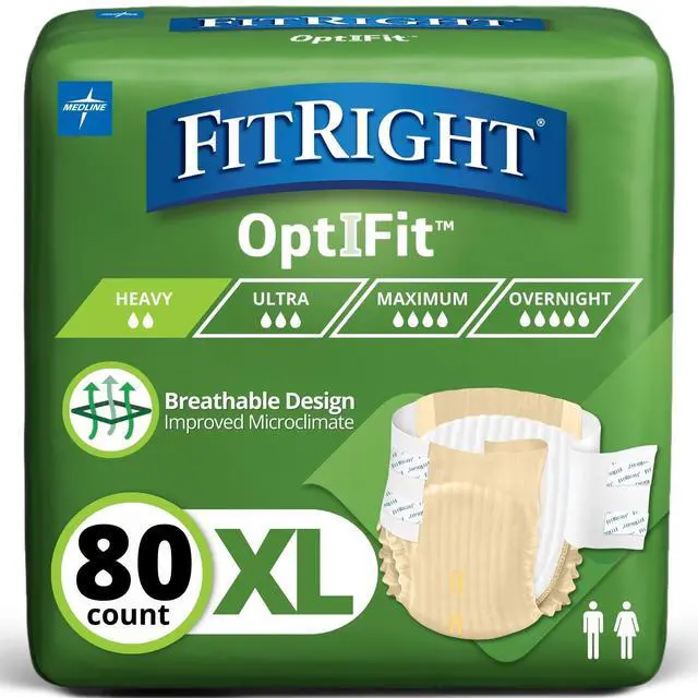 Main image of Adult Diapers, Extra Heavy Absorbency, XL (Waist Size 56in-64in), 80 Count, OptiFit Incontinence Briefs for Men and Women, Disposable, Moisture Wicking, Leak Protection,