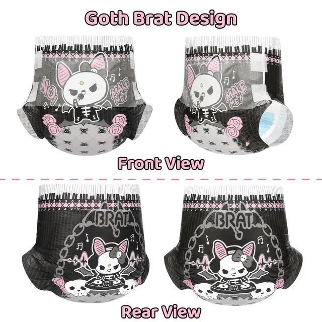 Alt view image 6 of 7 - Ultra Absorbent 7000 mL Adult Printed Diaper 10 Pieces - Goth Brat (Large 36"-48")