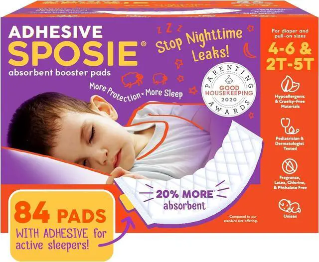 Main image of Sposie Diaper Booster Pads | Stop Leaks in Baby Overnight, Nighttime Diapers | Disposable Toddler Training Underwear Girls & Boys | Adhesive Diaper Pad | 84 Count (Pack of 1)