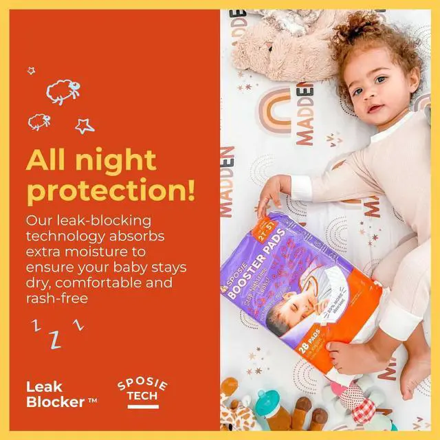Alt view image 2 of 5 - Sposie Diaper Booster Pads | Stop Leaks in Baby Overnight, Nighttime Diapers | Disposable Toddler Training Underwear Girls & Boys | Adhesive Diaper Pad | 84 Count (Pack of 1)