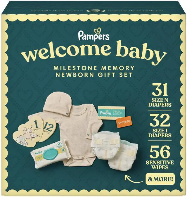 Main image of Gift Set, Disposable Diapers, Sensitive Wipes, & Milestone Gifts