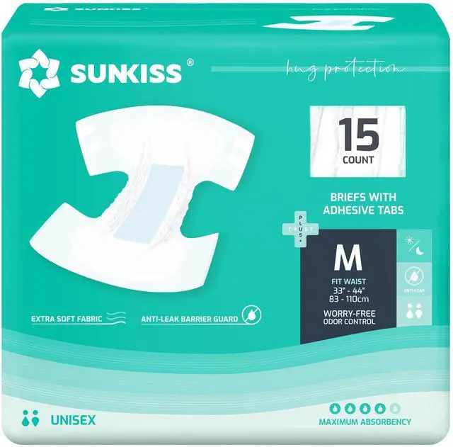 Main image of TrustPlus Adult Diapers with Maximum Absorbency, Unisex Disposable Incontinence Briefs with Tabs for Men and Women, Odor Control, Medium, Previously S/M, 15 Count