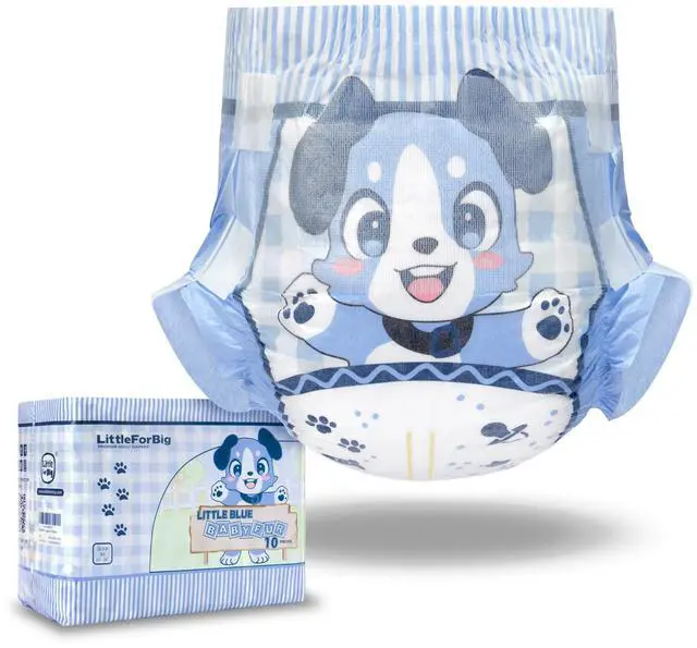 Main image of Adjustable Hook-and-Loop Fastener Closure Adult Printed Cloth Back Diaper 10 Pieces - Little Blue BabyFur (Medium 28"-38")