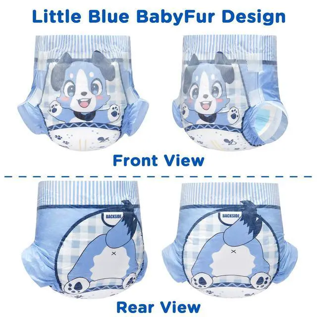 Alt view image 2 of 6 - Adjustable Hook-and-Loop Fastener Closure Adult Printed Cloth Back Diaper 10 Pieces - Little Blue BabyFur (Medium 28"-38")