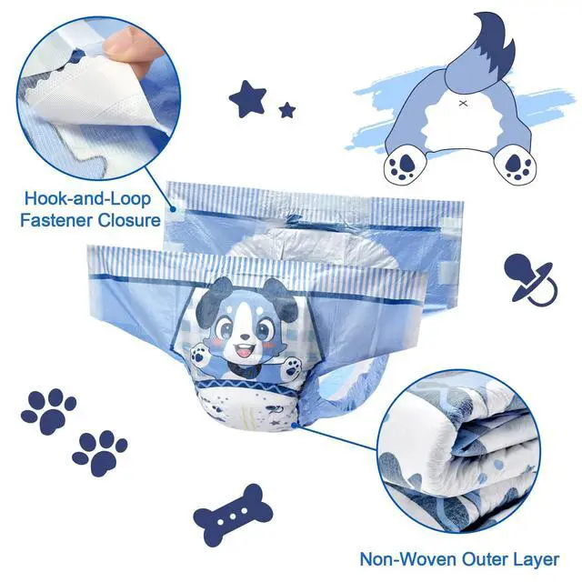 Alt view image 4 of 6 - Adjustable Hook-and-Loop Fastener Closure Adult Printed Cloth Back Diaper 10 Pieces - Little Blue BabyFur (Medium 28"-38")