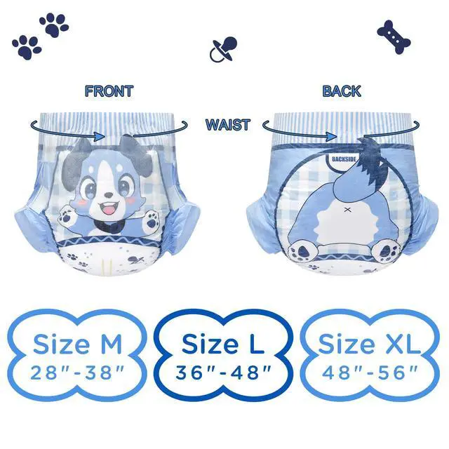 Alt view image 5 of 6 - Adjustable Hook-and-Loop Fastener Closure Adult Printed Cloth Back Diaper 10 Pieces - Little Blue BabyFur (Medium 28"-38")