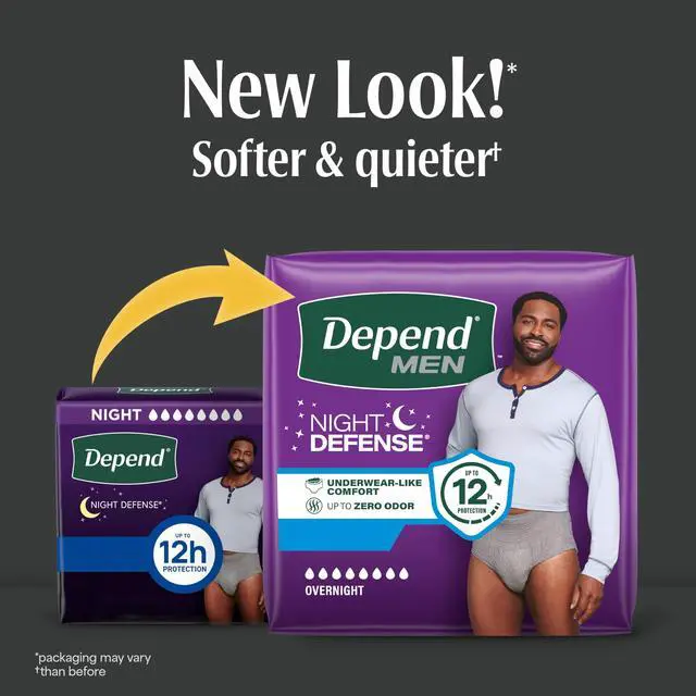 Alt view image 2 of 7 - Night Defense Adult Diapers, Incontinence Underwear for Men, Disposable, Overnight, Small/Medium, Grey, 16 Count, Packaging May Vary