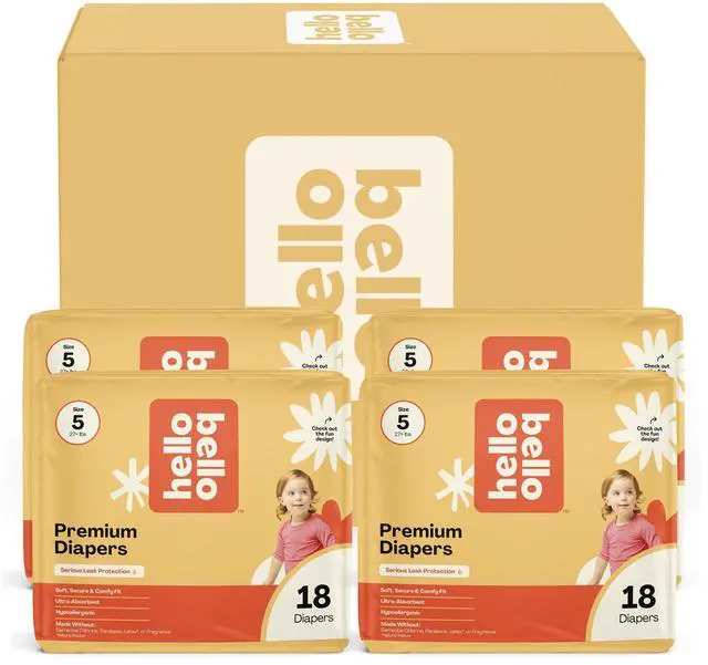 Main image of Diapers, Size 5 (27 lbs) Flower Child, 72 Count Value Pack of Premium Disposable Baby Diapers, Hypoallergenic with Soft, Cloth-Like Feel