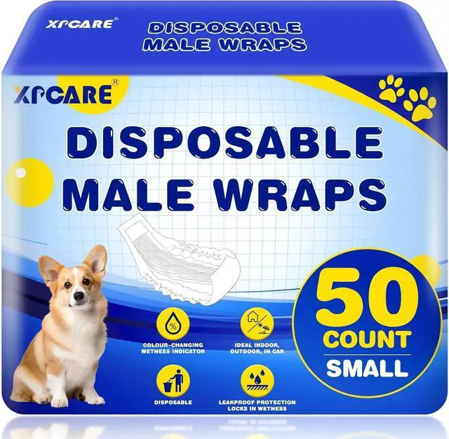 Main image of 50 Count Disposable Male Dog Diapers, Male Dog Wraps,Super Absorbent Leak-Proof Fit (Small)
