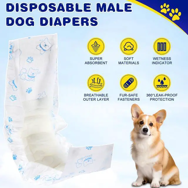 Alt view image 5 of 6 - 50 Count Disposable Male Dog Diapers, Male Dog Wraps,Super Absorbent Leak-Proof Fit (Small)