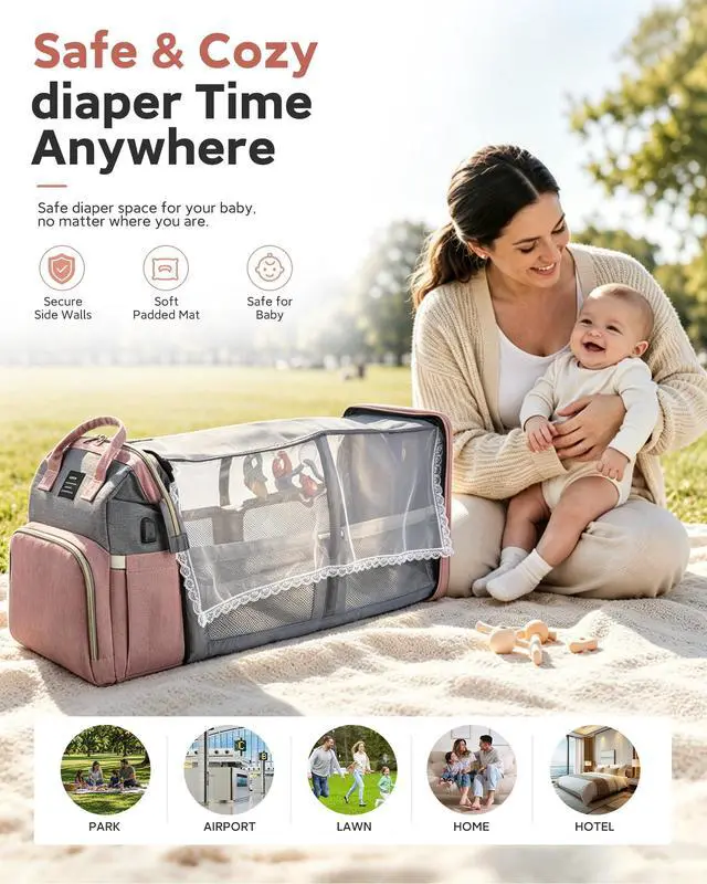 Alt view image 6 of 7 - Diaper Bag Backpack with Changing Station: Pink Baby Bags for Girls Boys New Mom Gifts Pañaleras Para Bebe Baby Girl Newborn Essentials Must Haves Baby Shower Gifts Baby Registry