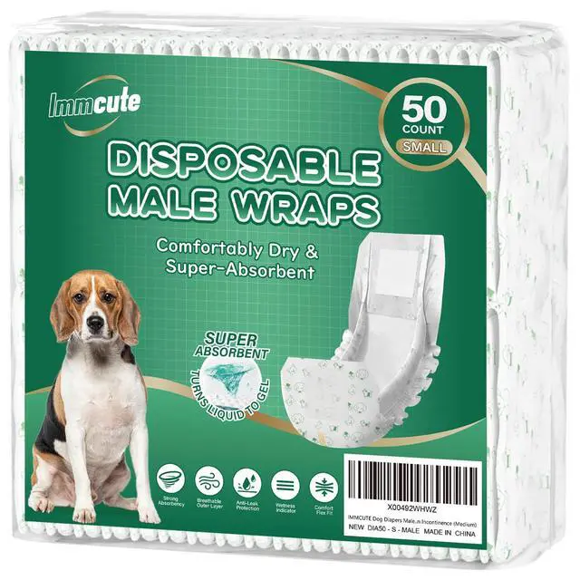 Main image of Dog Diapers Male Small 50 Ct, Male Dog Diapers Disposable with Wetness Indicator, Adjustable Puppy Diapers Male, Flashdry Gel Technology, Male Dog Wraps for Incontinence & Marking