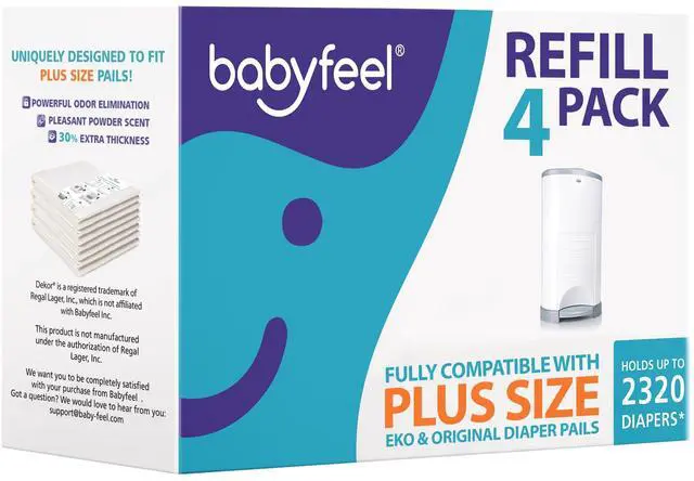 Main image of Refills Compatible with DEKOR PLUS Diaper Pails | 4 Pack | Exclusive 30% Extra Thickness | Diaper Pail Refills with Powerful Odor Elimination | Fresh Powder Scent | Holds up to 2320 Diapers