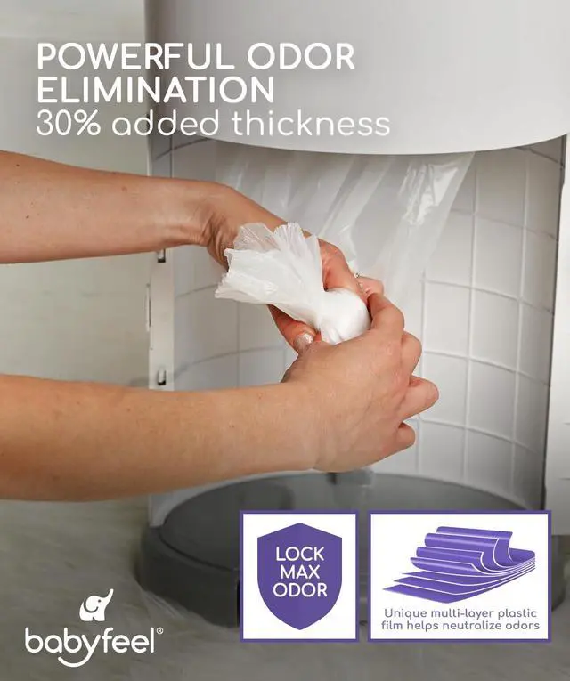 Alt view image 7 of 7 - Refills Compatible with DEKOR PLUS Diaper Pails | 4 Pack | Exclusive 30% Extra Thickness | Diaper Pail Refills with Powerful Odor Elimination | Fresh Powder Scent | Holds up to 2320 Diapers