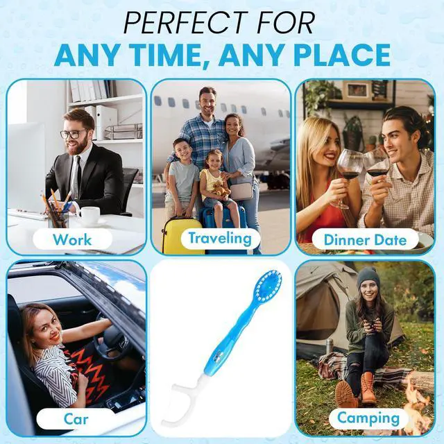 Alt view image 5 of 5 - 5-in-1 Disposable Travel Toothbrushes Mini Brushes with Toothpaste + Floss + Toothpick + Tongue Scraper | Individually Wrapped | Mint | 26 Count | SwiftBrush