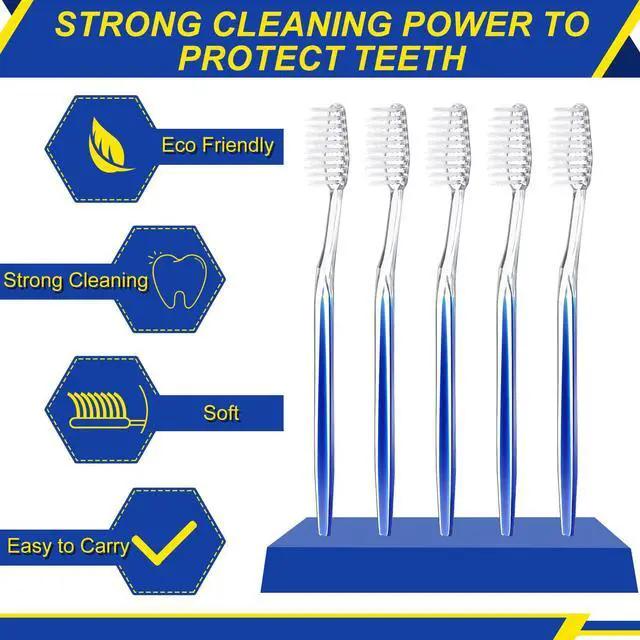 Alt view image 6 of 7 - 100 Pcs Individually Wrapped Toothbrush Bulk Disposable Travel Toothbrushes Soft Bristle Tooth Brush Single Pack for Camping Adults Kids Hotels Guest Toiletries (Blue)