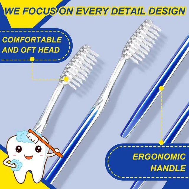 Alt view image 7 of 7 - 100 Pcs Individually Wrapped Toothbrush Bulk Disposable Travel Toothbrushes Soft Bristle Tooth Brush Single Pack for Camping Adults Kids Hotels Guest Toiletries (Blue)