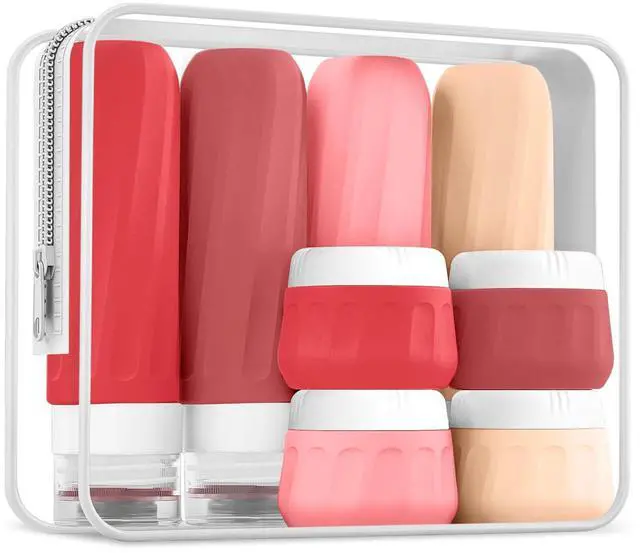 Main image of Travel Size Toiletries 8 Pack, TSA Approved 3oz/1oz Silicone Refillable Containers with Clear Travel Bag