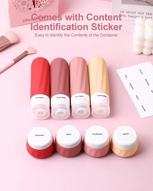 Alt view image 5 of 7 - Travel Size Toiletries 8 Pack, TSA Approved 3oz/1oz Silicone Refillable Containers with Clear Travel Bag