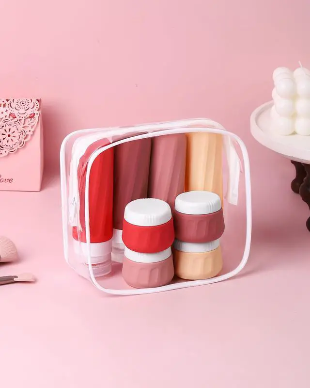 Alt view image 7 of 7 - Travel Size Toiletries 8 Pack, TSA Approved 3oz/1oz Silicone Refillable Containers with Clear Travel Bag