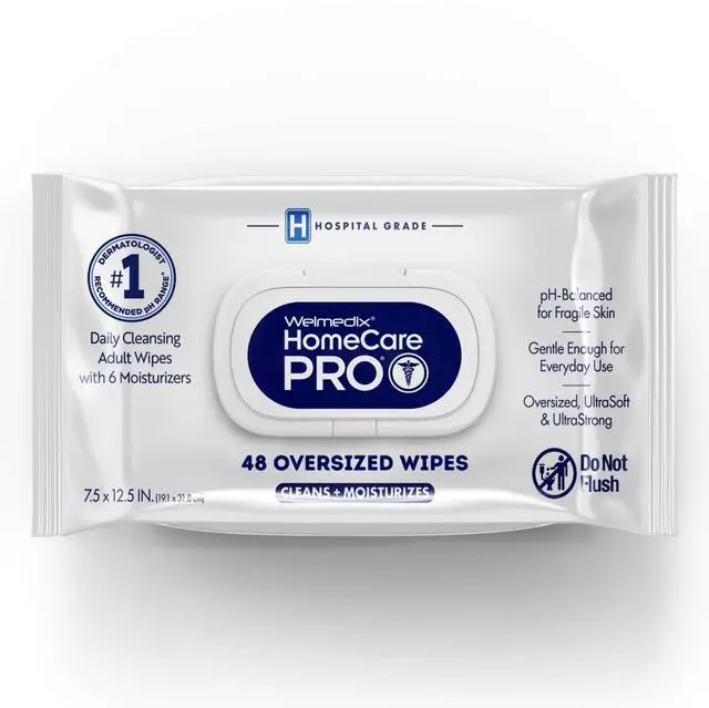 Main image of Adult Bathing Wipes - Oversized No Rinse Bath Wipes with Moisturizers, Hospital Grade Daily Cleansing Disposable Washcloths for Adults, Rinse Free for Fragile Skin, XL 7.5 x 12.5 - 48 Count