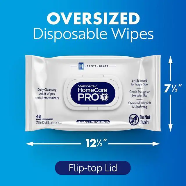 Alt view image 6 of 7 - Adult Bathing Wipes - Oversized No Rinse Bath Wipes with Moisturizers, Hospital Grade Daily Cleansing Disposable Washcloths for Adults, Rinse Free for Fragile Skin, XL 7.5 x 12.5 - 48 Count