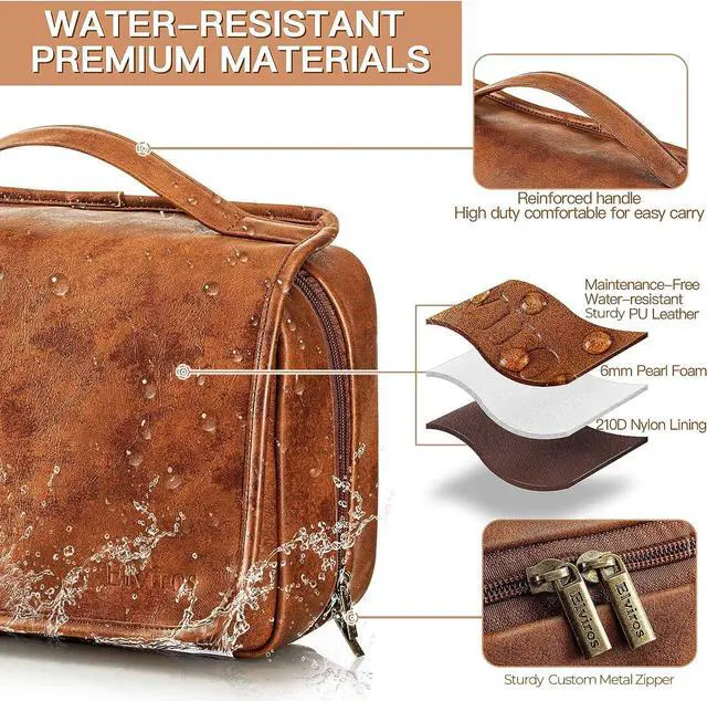 Alt view image 3 of 7 - Hanging Toiletry Bag for Men Travel Essentials 3-in-1 Large Waterproof Dopp Kit PU Leather Shaving Bag with Separate Compartments for Grooming and Toiletries Mens Gift