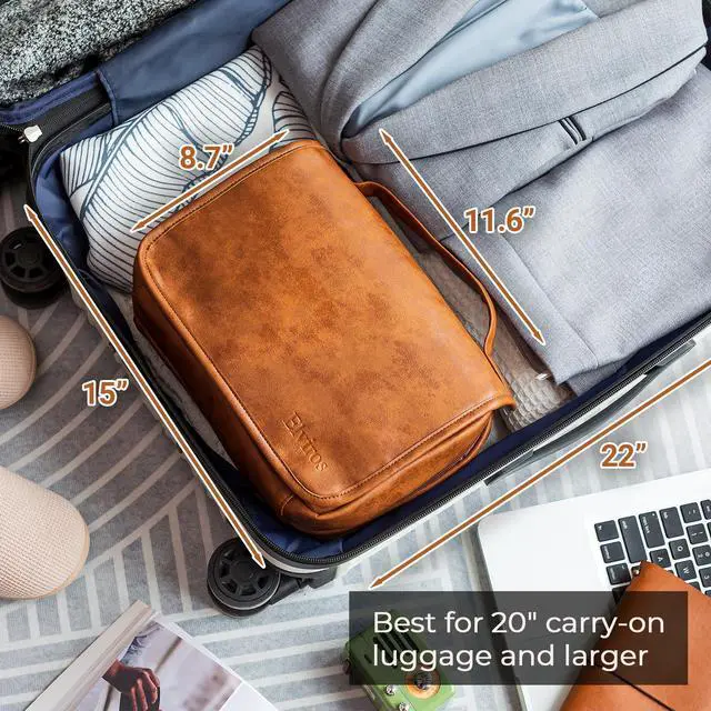 Alt view image 7 of 7 - Hanging Toiletry Bag for Men Travel Essentials 3-in-1 Large Waterproof Dopp Kit PU Leather Shaving Bag with Separate Compartments for Grooming and Toiletries Mens Gift