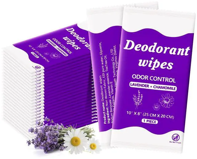 Main image of Travel Deodorant Body Shower Wipes Deodorizing Bathing Wipes, Disposable No Rinse Adults Women Men Individually Wrapped Underarm Sweat Antiperspirant Bath Wipe for Travel Camping Gym (Purple, 50 Pack)