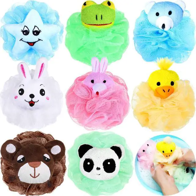 Main image of 8 Pack Loofah for Kids, Cute Cartoon Toddler Loofah Bath Sponges, Animal Mesh Kids Loofa Pouf Body Scrubber Shower Balls Washcloths for Baby Boys Girls Children Adults Washing Exfoliating Gifts