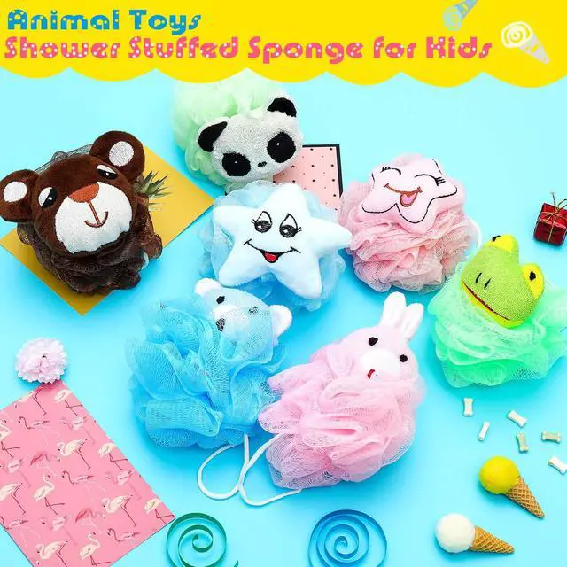 Alt view image 3 of 6 - 8 Pack Loofah for Kids, Cute Cartoon Toddler Loofah Bath Sponges, Animal Mesh Kids Loofa Pouf Body Scrubber Shower Balls Washcloths for Baby Boys Girls Children Adults Washing Exfoliating Gifts