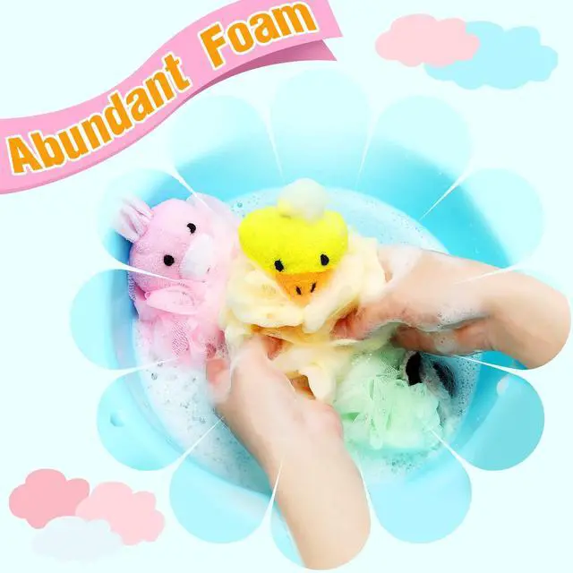 Alt view image 4 of 6 - 8 Pack Loofah for Kids, Cute Cartoon Toddler Loofah Bath Sponges, Animal Mesh Kids Loofa Pouf Body Scrubber Shower Balls Washcloths for Baby Boys Girls Children Adults Washing Exfoliating Gifts