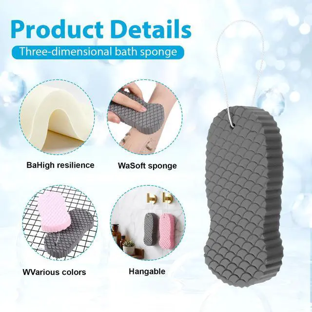 Alt view image 3 of 7 - Exfoliating Bath Sponge, 4 Pcs Soft Exfoliating Bath Sponges for All Skin Types Gentle Skin Friendly and Reusable Body Scrubber Dead Skins Remover for Adults Men Women