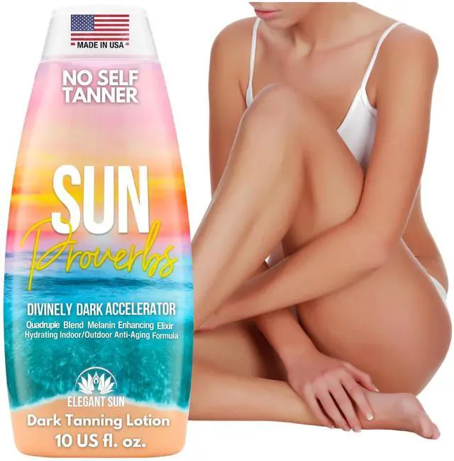 Main image of Sun Proverbs, Tanning Bed Lotion, Dark Tan Accelerator, Indoor Outdoor Sun Bathing White Lotion without DHA, Bronzer-Free, Natural Bronzing for Men or Women by Elegant Sun