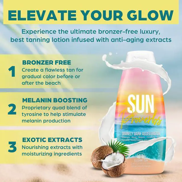 Alt view image 4 of 7 - Sun Proverbs, Tanning Bed Lotion, Dark Tan Accelerator, Indoor Outdoor Sun Bathing White Lotion without DHA, Bronzer-Free, Natural Bronzing for Men or Women by Elegant Sun